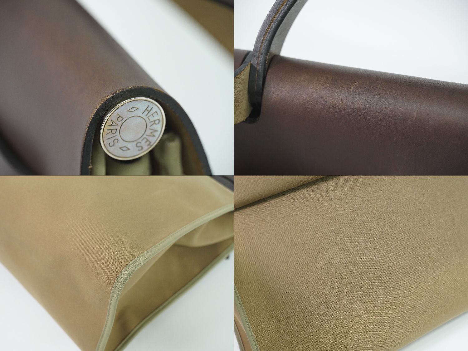 Hermes Herbag Zip MM 2-Way Shoulder Bag Canvas Leather Beige Brown — view 7