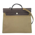 Hermes Herbag Zip MM 2-Way Shoulder Bag Canvas Leather Beige Brown
