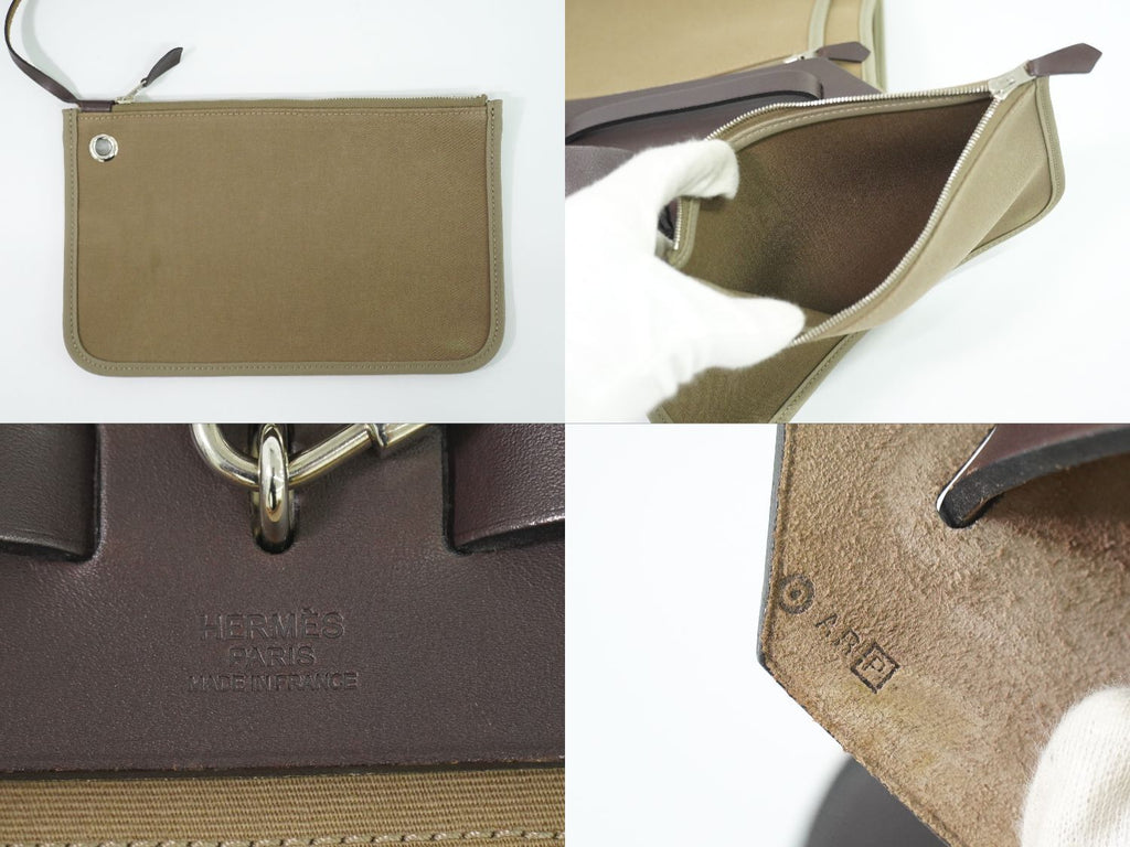Hermes Herbag Zip MM 2-Way Shoulder Bag Canvas Leather Beige Brown — view 9