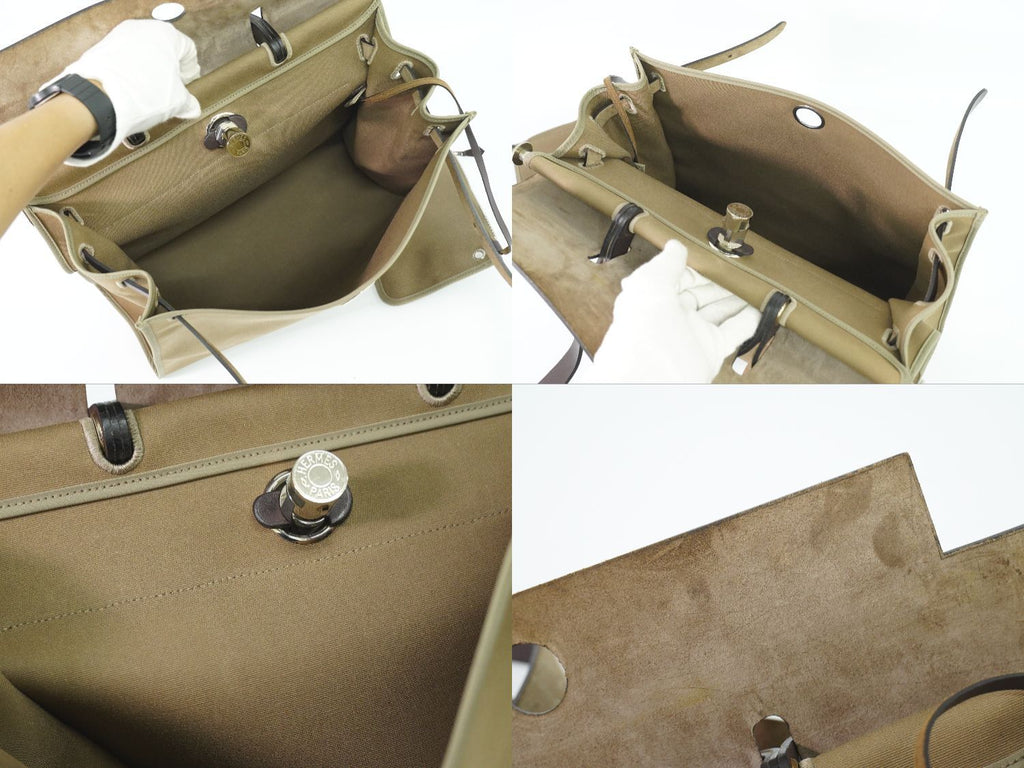 Hermes Herbag Zip MM 2-Way Shoulder Bag Canvas Leather Beige Brown — view 8
