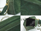 Chanel CC Logo Quilted Tassel Chain Shoulder Bag Pochette Suede Leather Green — view 7