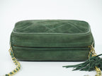 Chanel CC Logo Quilted Tassel Chain Shoulder Bag Pochette Suede Leather Green — view 5