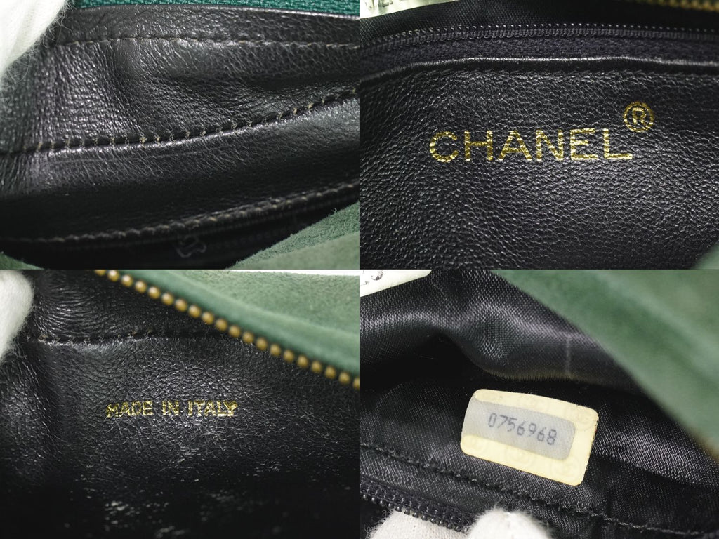 Chanel CC Logo Quilted Tassel Chain Shoulder Bag Pochette Suede Leather Green — view 9