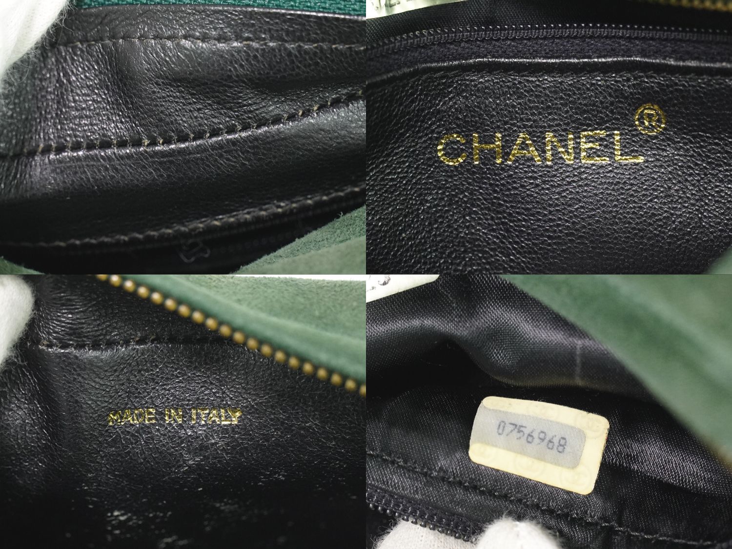 Chanel CC Logo Quilted Tassel Chain Shoulder Bag Pochette Suede Leather Green — view 9