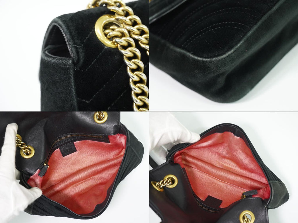 Gucci GG Marmont Chain Shoulder Bag Pochette Velvet Black — view 7