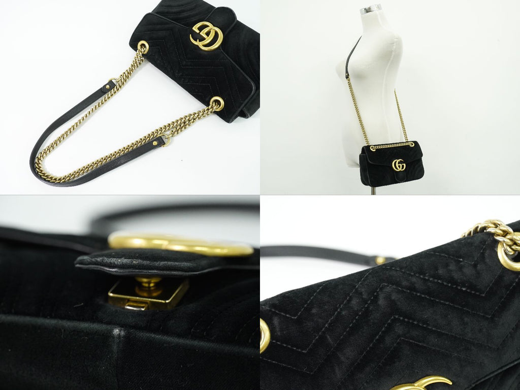 Gucci GG Marmont Chain Shoulder Bag Pochette Velvet Black — view 6