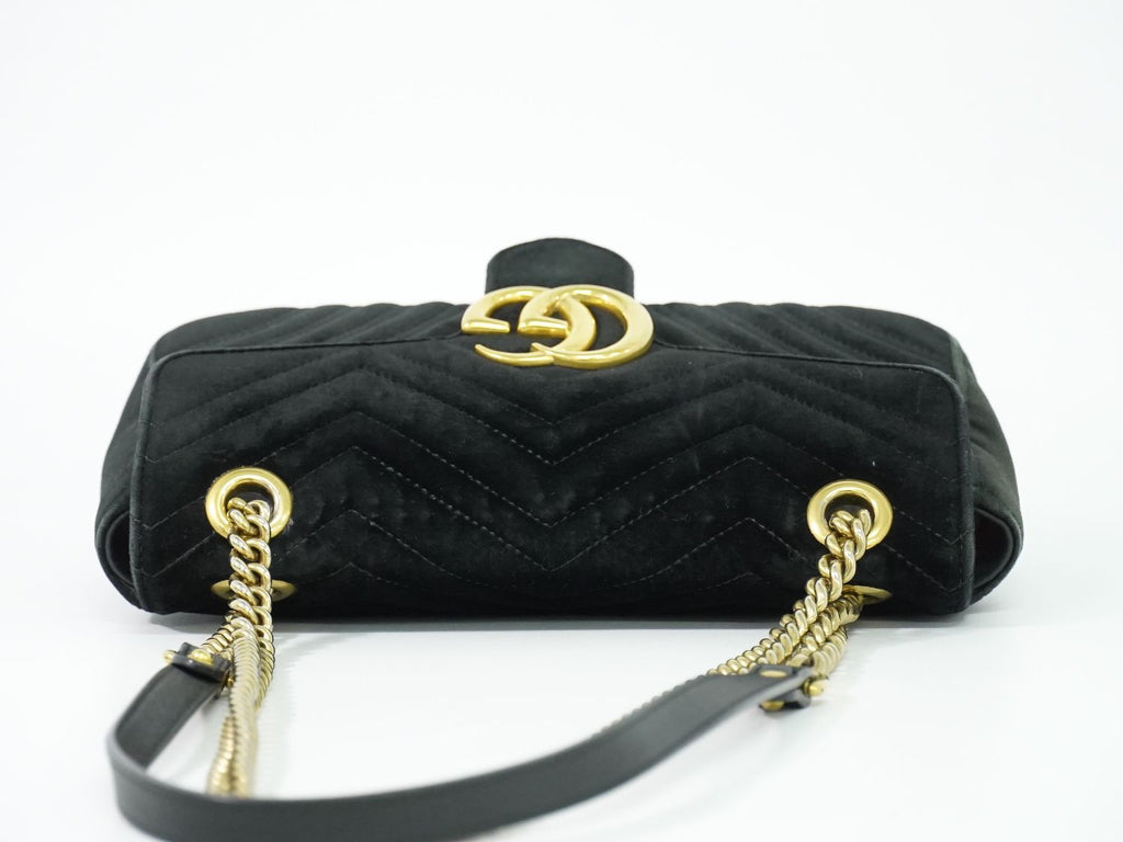 Gucci GG Marmont Chain Shoulder Bag Pochette Velvet Black — view 5