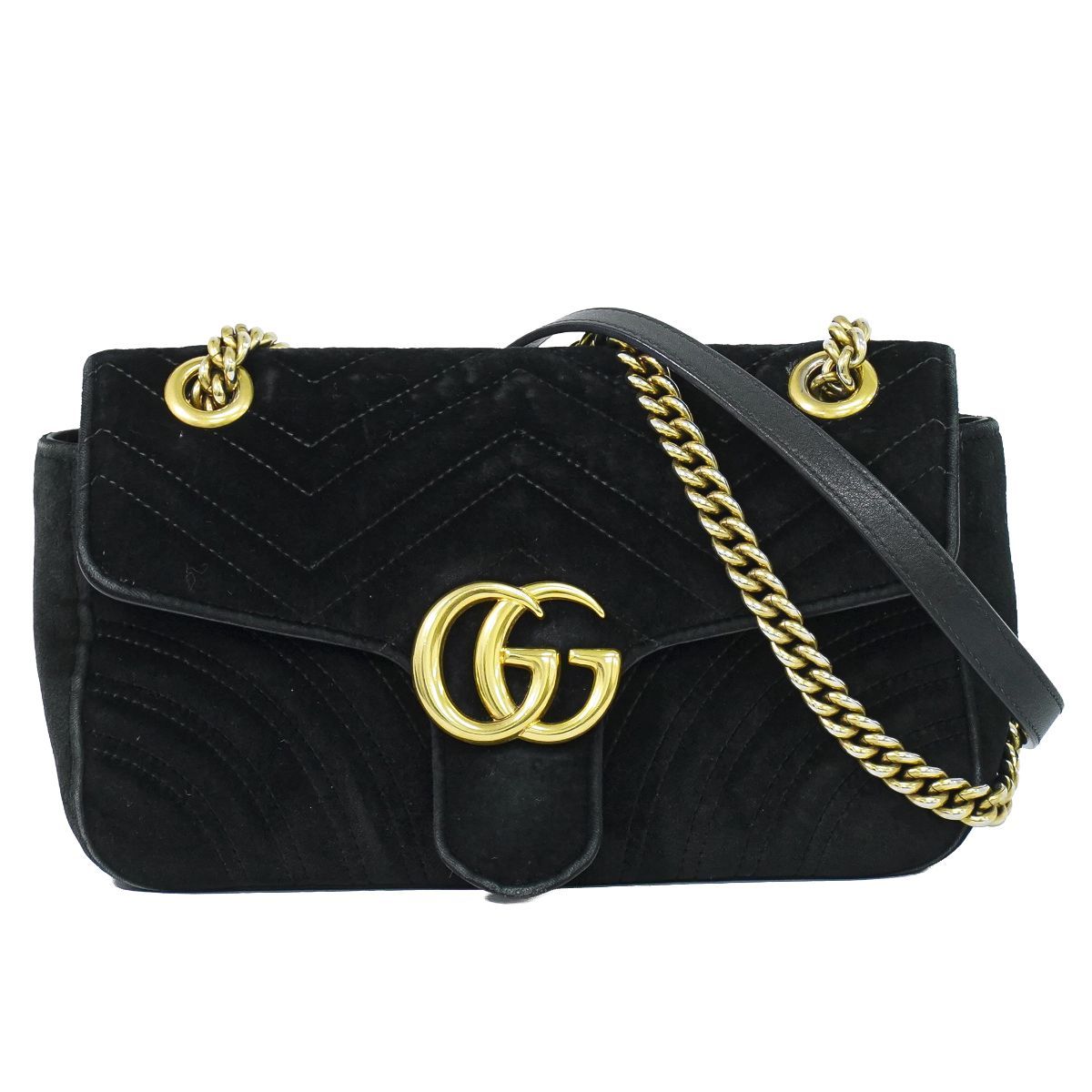 Gucci GG Marmont Chain Shoulder Bag Pochette Velvet Black