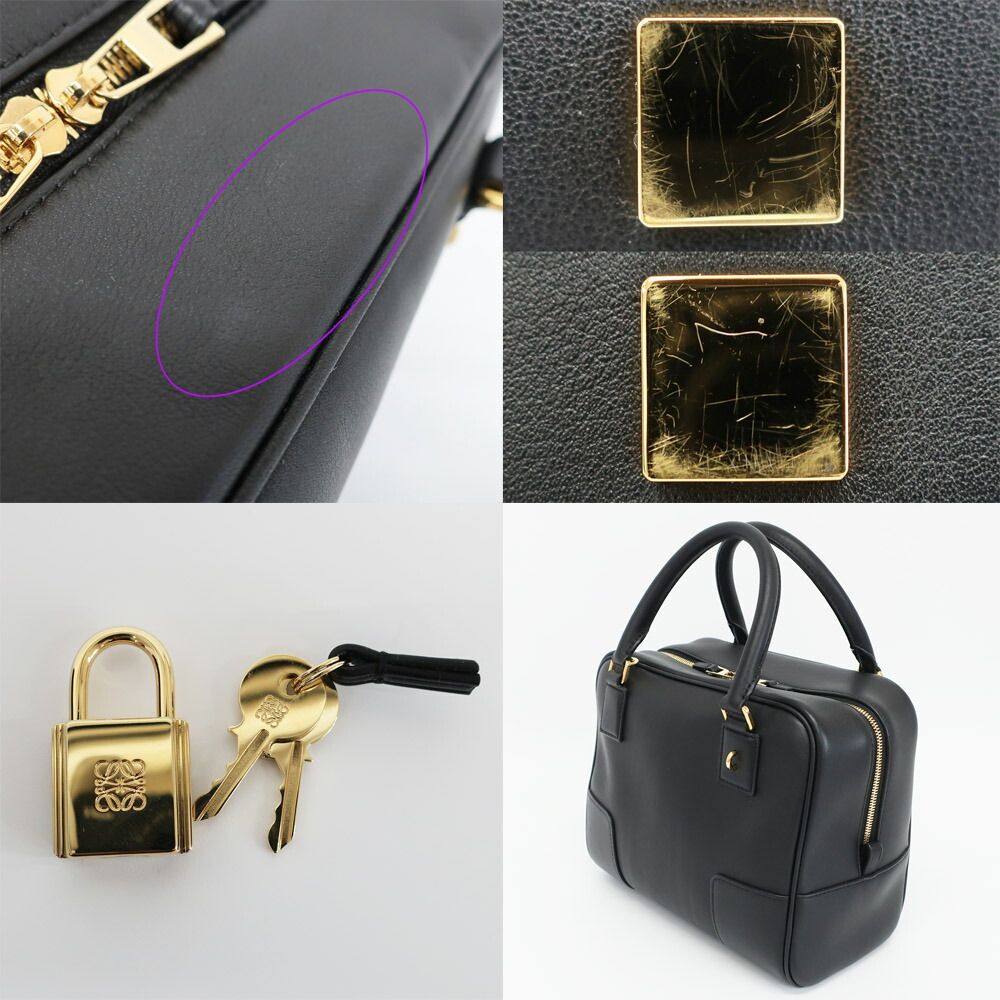 Loewe Ten Amazona 19 Square 2-Way Shoulder Bag Black Gold Leather Anagram Logo — view 9