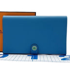 Hermes Wallet Toutenmain Blue Green Color Silver