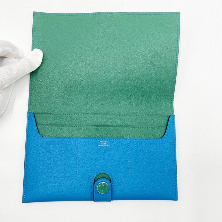 Hermes Wallet Toutenmain Blue Green Color Silver — view 6