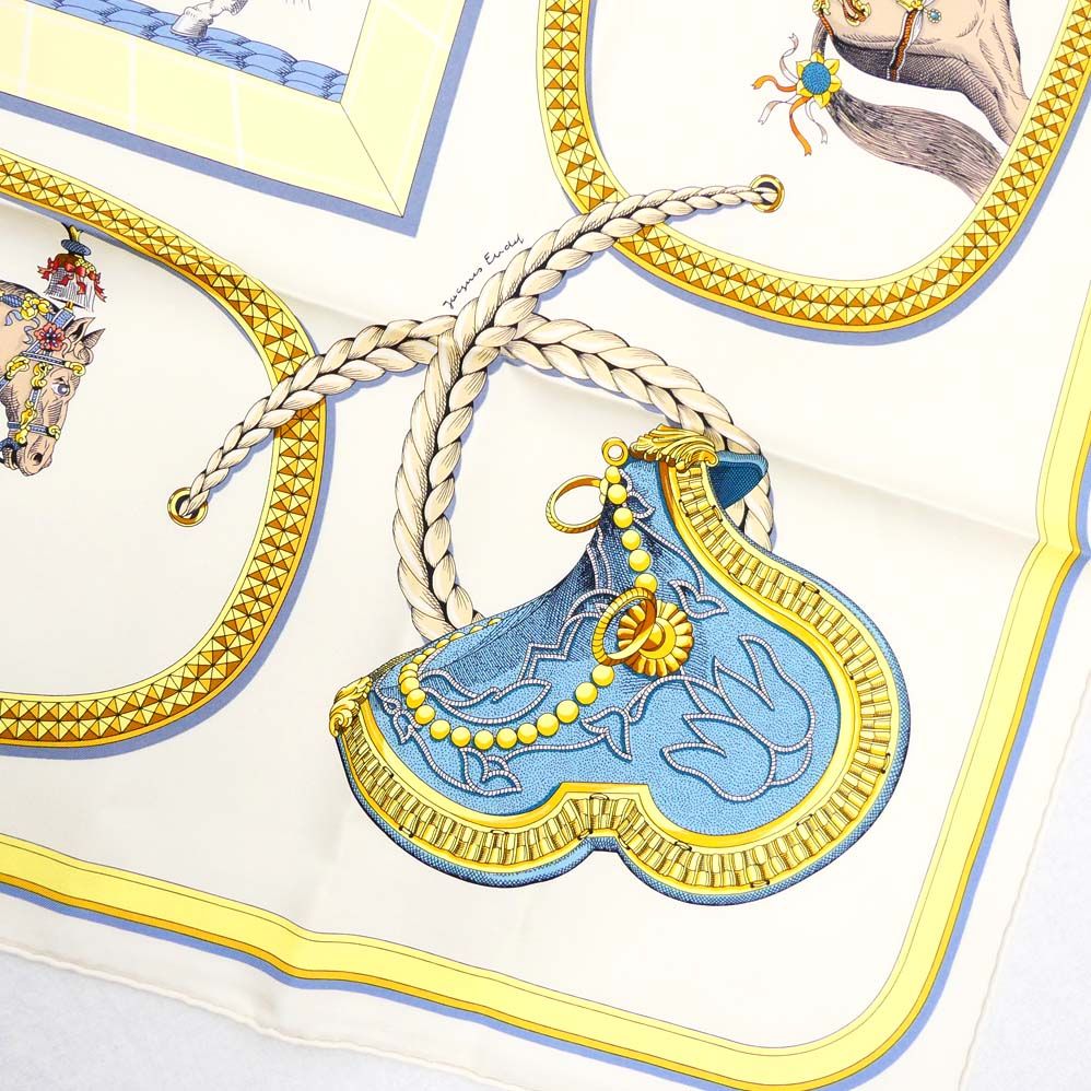 Hermes Carre 90 Grand Apala Cream Gold Multicolor Silk Scarf — view 5