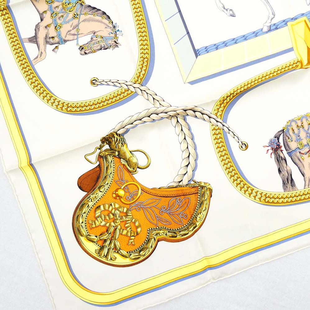 Hermes Carre 90 Grand Apala Cream Gold Multicolor Silk Scarf — view 6