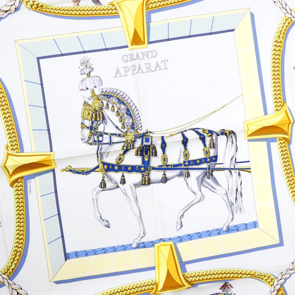 Hermes Carre 90 Grand Apala Cream Gold Multicolor Silk Scarf — view 2