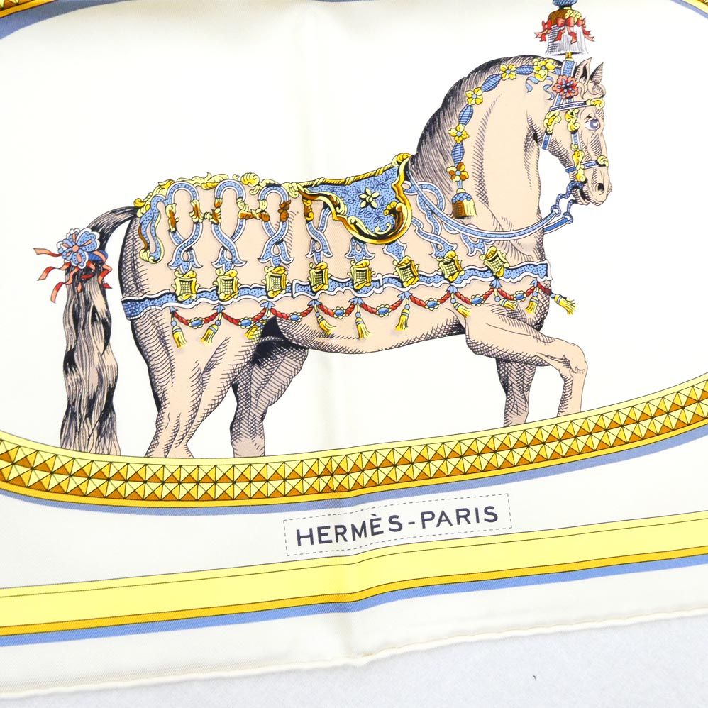 Hermes Carre 90 Grand Apala Cream Gold Multicolor Silk Scarf — view 7
