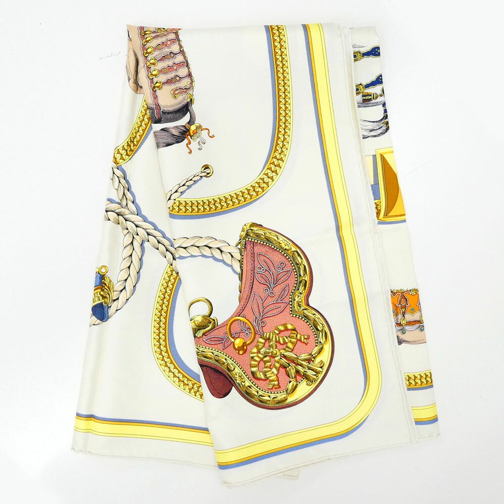 Hermes Carre 90 Grand Apala Cream Gold Multicolor Silk Scarf — view 9
