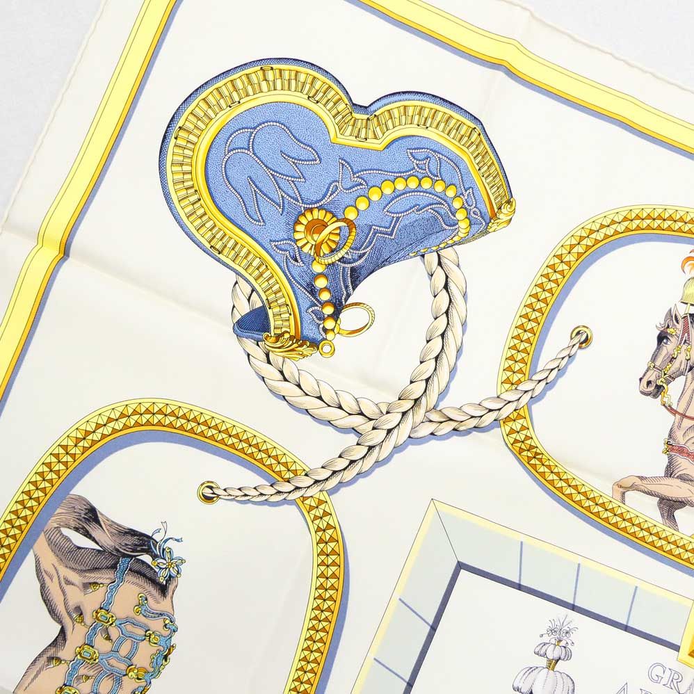 Hermes Carre 90 Grand Apala Cream Gold Multicolor Silk Scarf — view 3