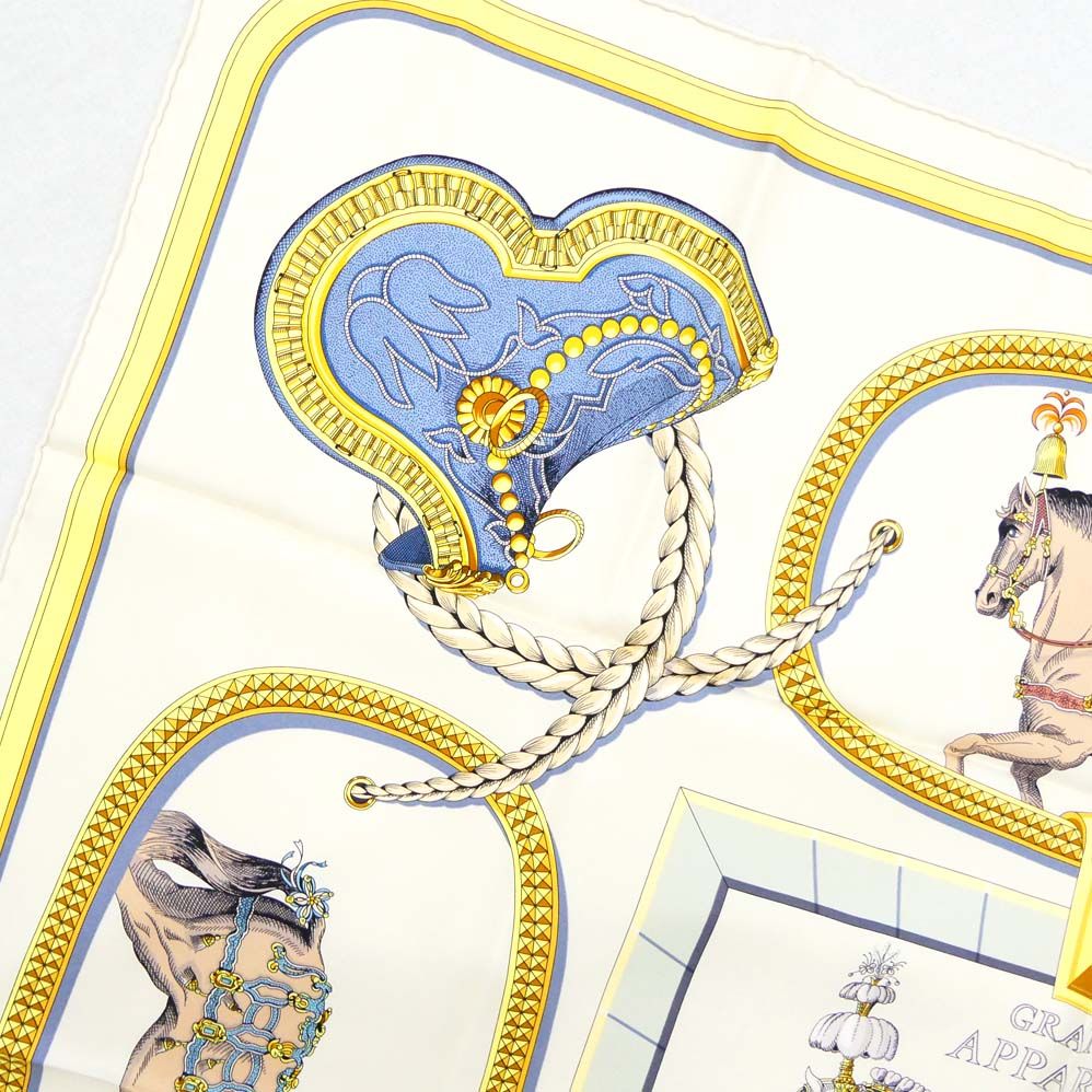 Hermes Carre 90 Grand Apala Cream Gold Multicolor Silk Scarf — view 6