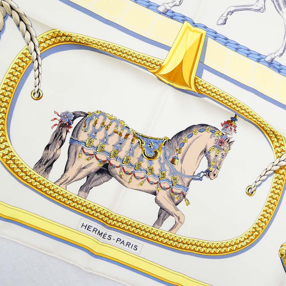 Hermes Carre 90 Grand Apala Cream Gold Multicolor Silk Scarf — view 7