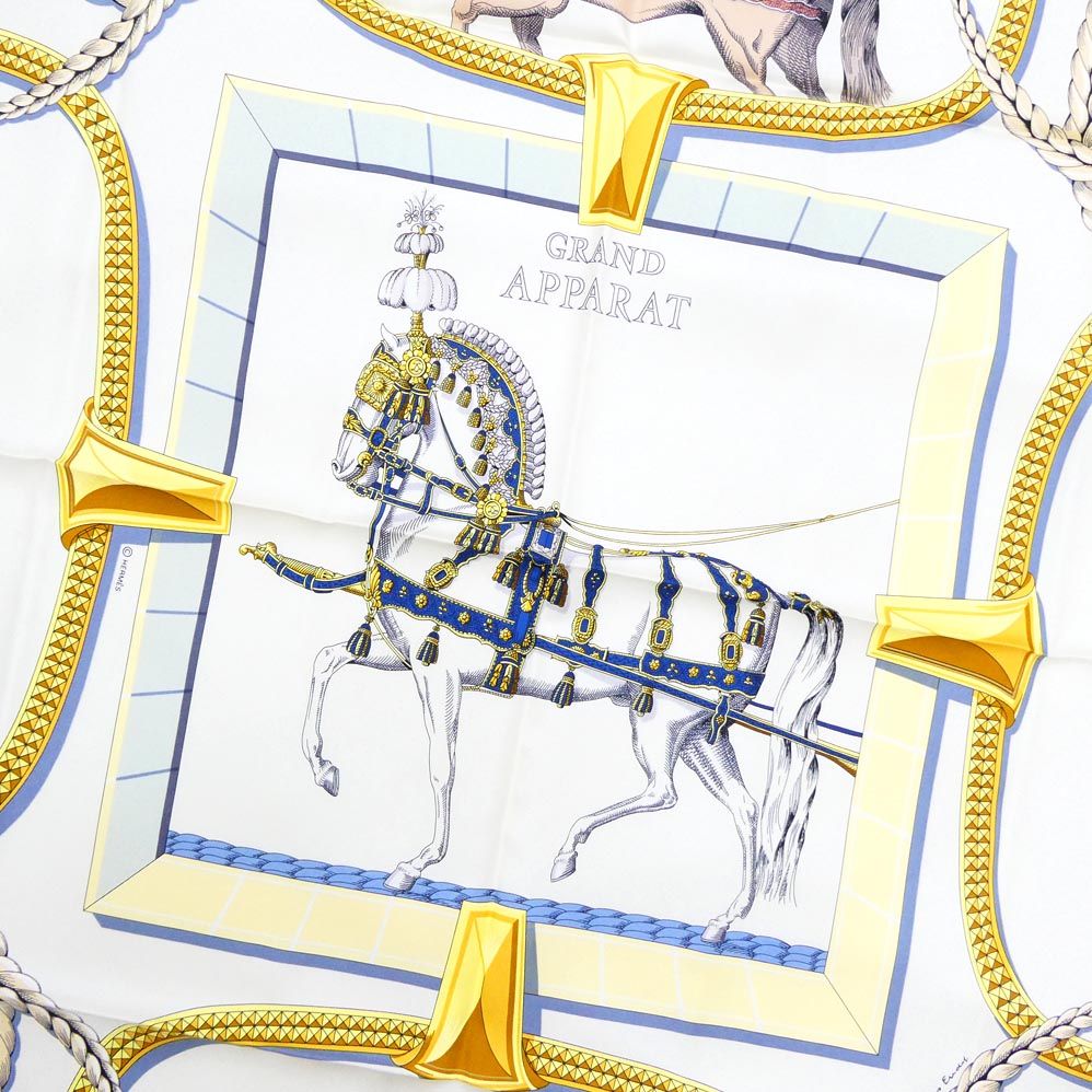 Hermes Carre 90 Grand Apala Cream Gold Multicolor Silk Scarf — view 2