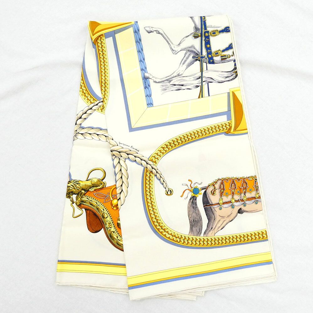 Hermes Carre 90 Grand Apala Cream Gold Multicolor Silk Scarf — view 8