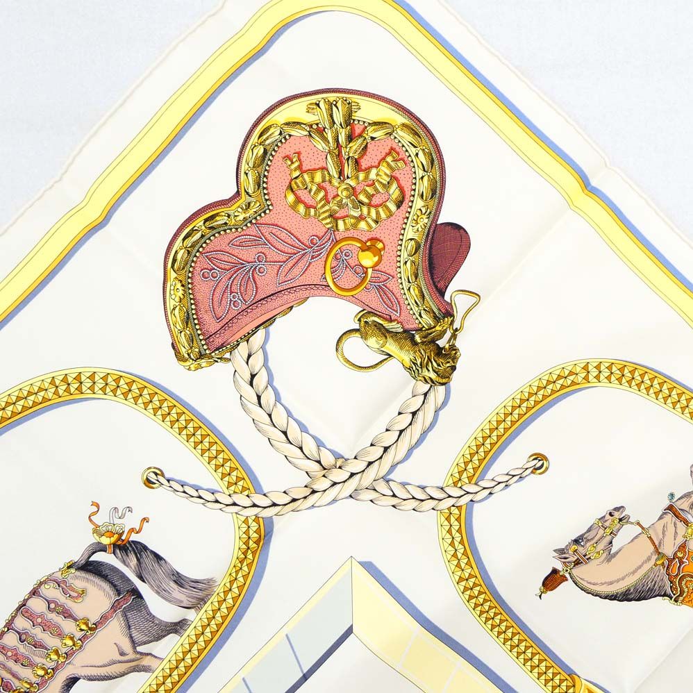 Hermes Carre 90 Grand Apala Cream Gold Multicolor Silk Scarf — view 5
