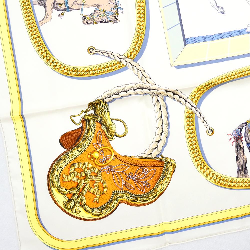 Hermes Carre 90 Grand Apala Cream Gold Multicolor Silk Scarf — view 4