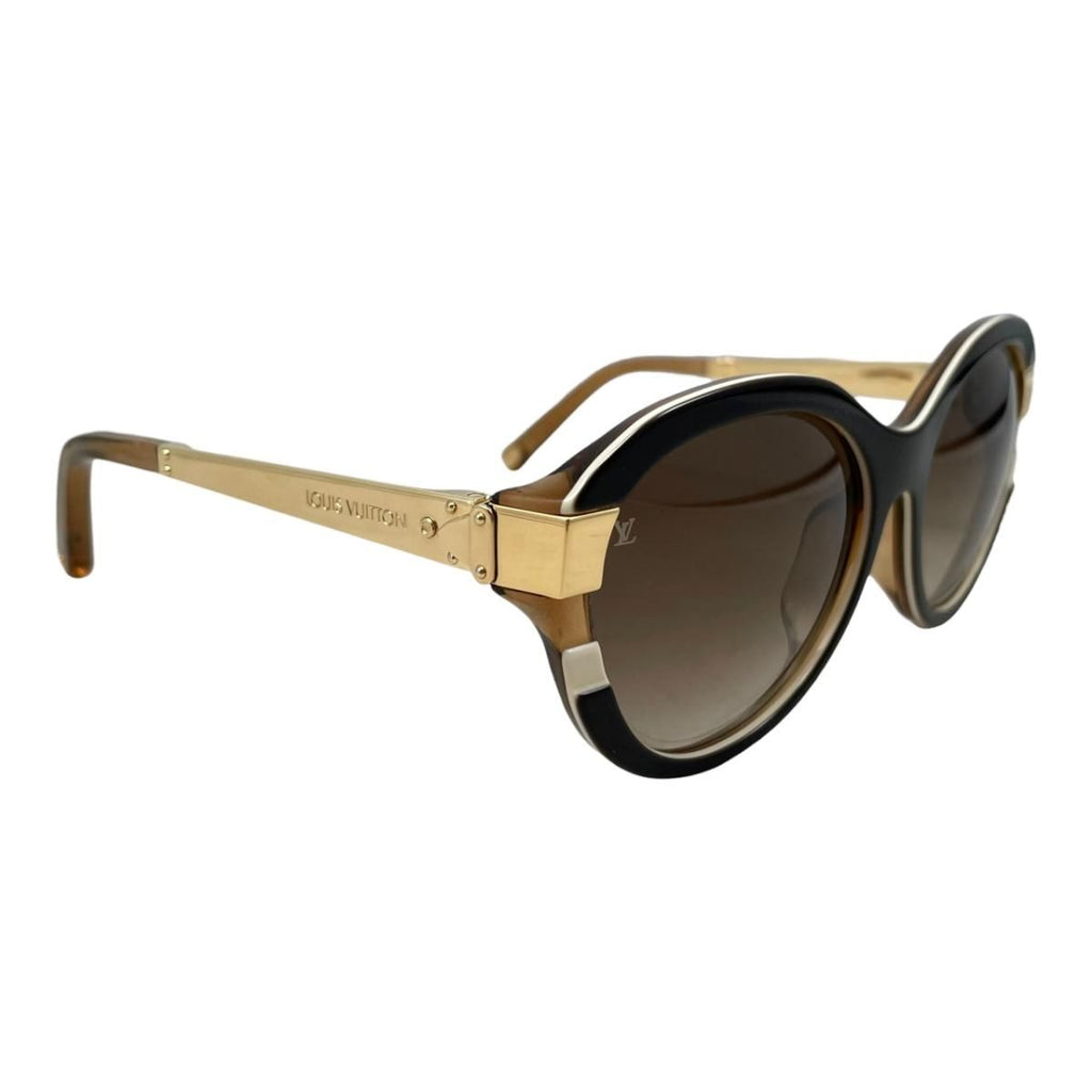 Louis Vuitton Sunglasses Petit Spucson Cat Eye Logo Lame Black Brown Gold — view 2