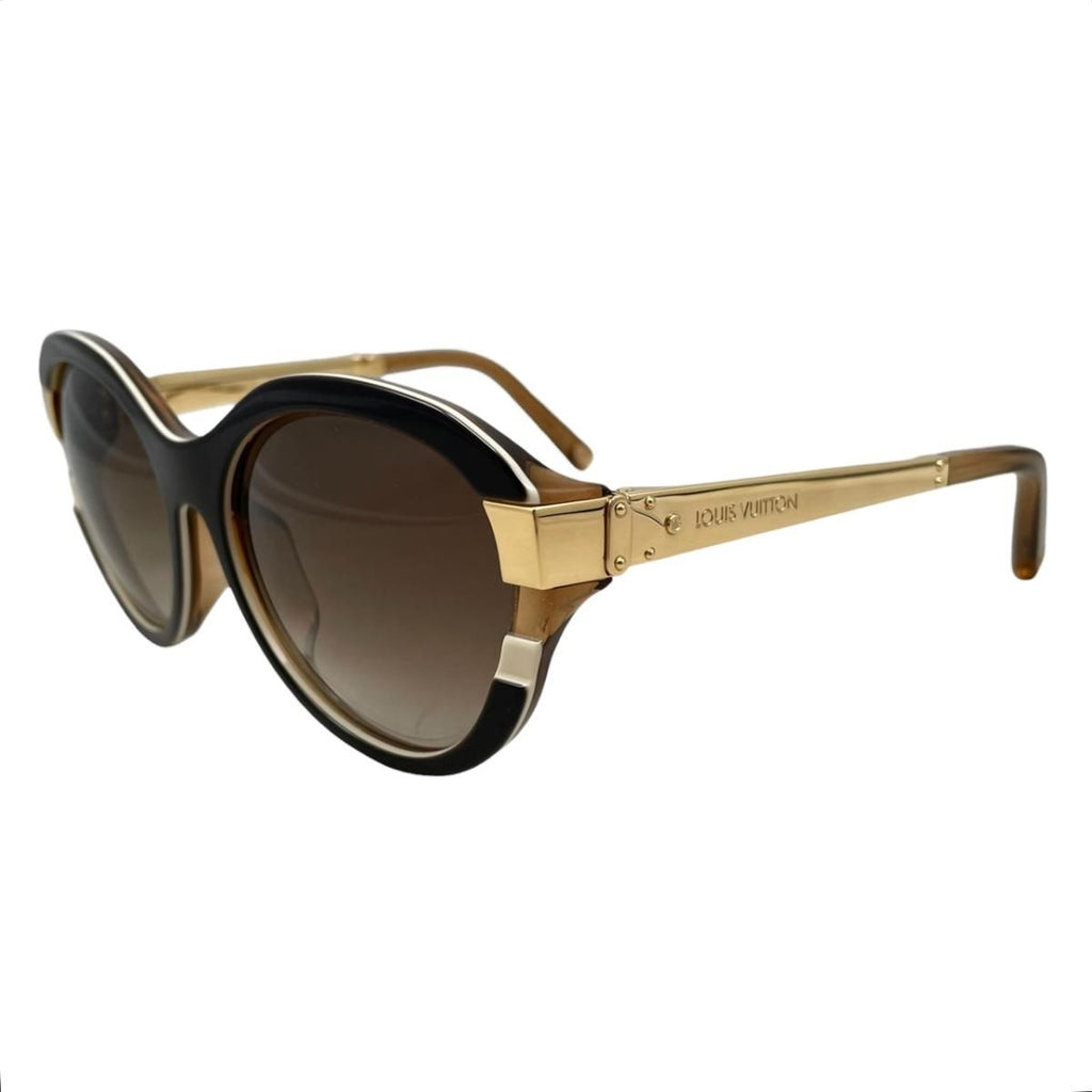 Louis Vuitton Sunglasses Petit Spucson Cat Eye Logo Lame Black Brown Gold