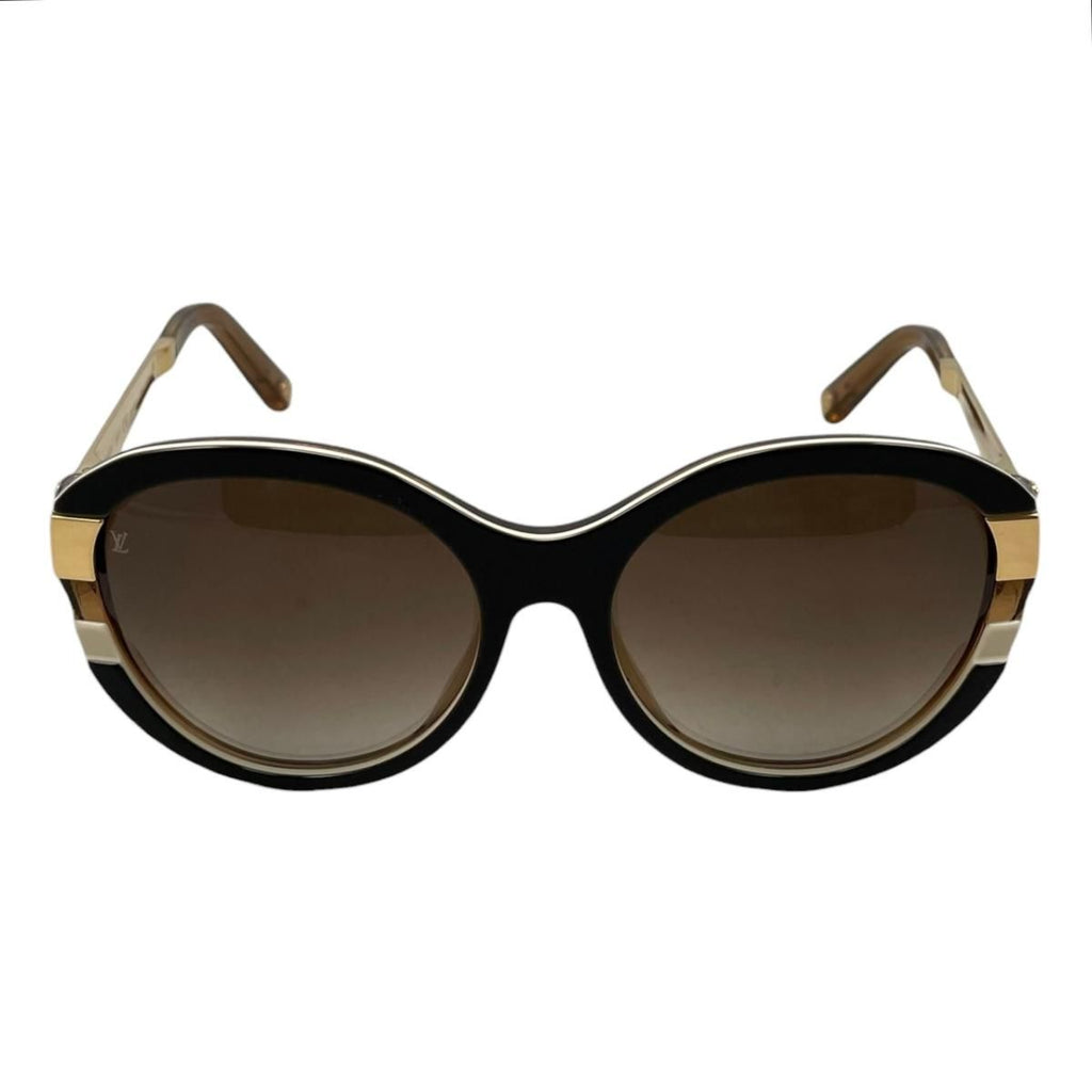 Louis Vuitton Sunglasses Petit Spucson Cat Eye Logo Lame Black Brown Gold — view 3