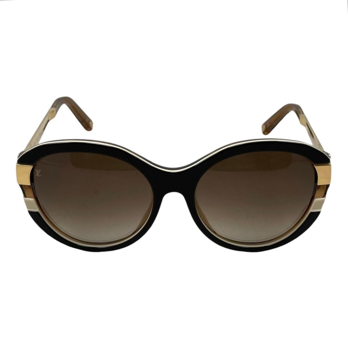 Louis Vuitton Sunglasses Petit Spucson Cat Eye Logo Lame Black Brown Gold — view 3