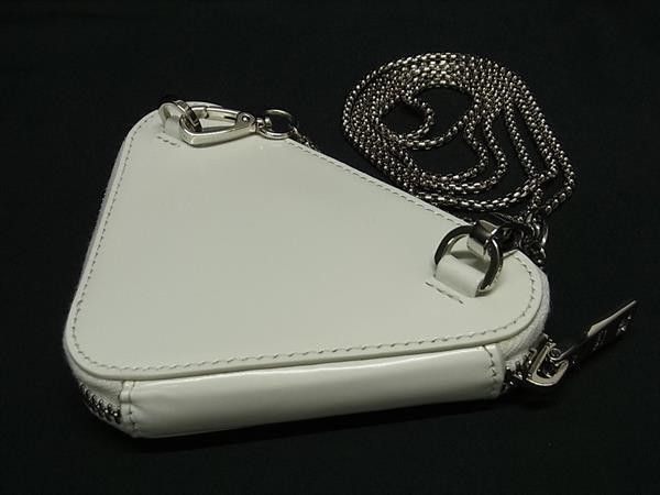 Prada Shoulder Bag Triangle Logo Ivory Leather Chain Pouch Silver — view 3