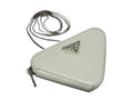 Prada Shoulder Bag Triangle Logo Ivory Leather Chain Pouch Silver