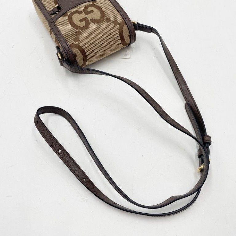 Gucci Shoulder Bag Jumbo GG Brown Beige Canvas Leather Horsebit Gold — view 6