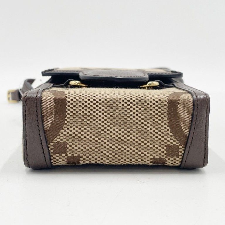 Gucci Shoulder Bag Jumbo GG Brown Beige Canvas Leather Horsebit Gold — view 3