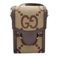 Gucci Shoulder Bag Jumbo GG Brown Beige Canvas Leather Horsebit Gold
