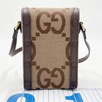 Gucci Shoulder Bag Jumbo GG Brown Beige Canvas Leather Horsebit Gold — view 2