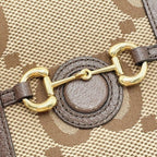 Gucci Shoulder Bag Jumbo GG Brown Beige Canvas Leather Horsebit Gold — view 5