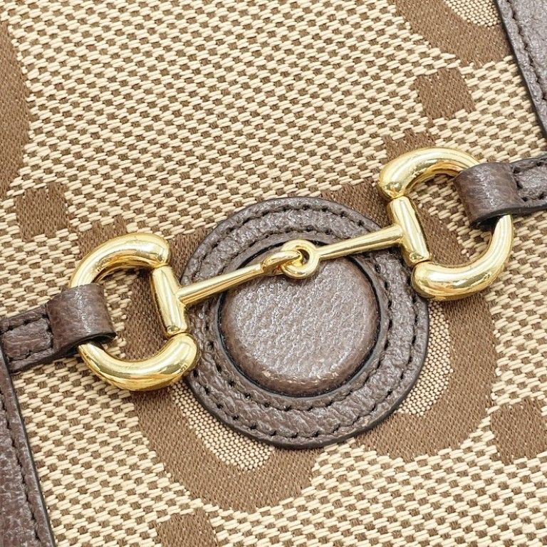 Gucci Shoulder Bag Jumbo GG Brown Beige Canvas Leather Horsebit Gold — view 5