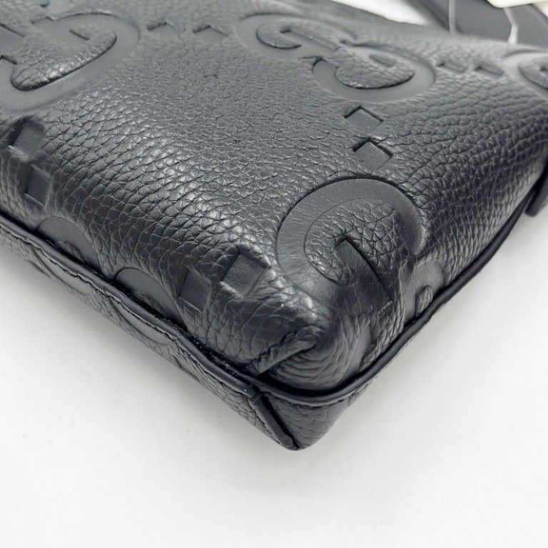 Gucci Shoulder Bag Jumbo GG Black Leather 2-Way Silver — view 5