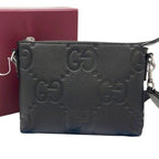 Gucci Shoulder Bag Jumbo GG Black Leather 2-Way Silver