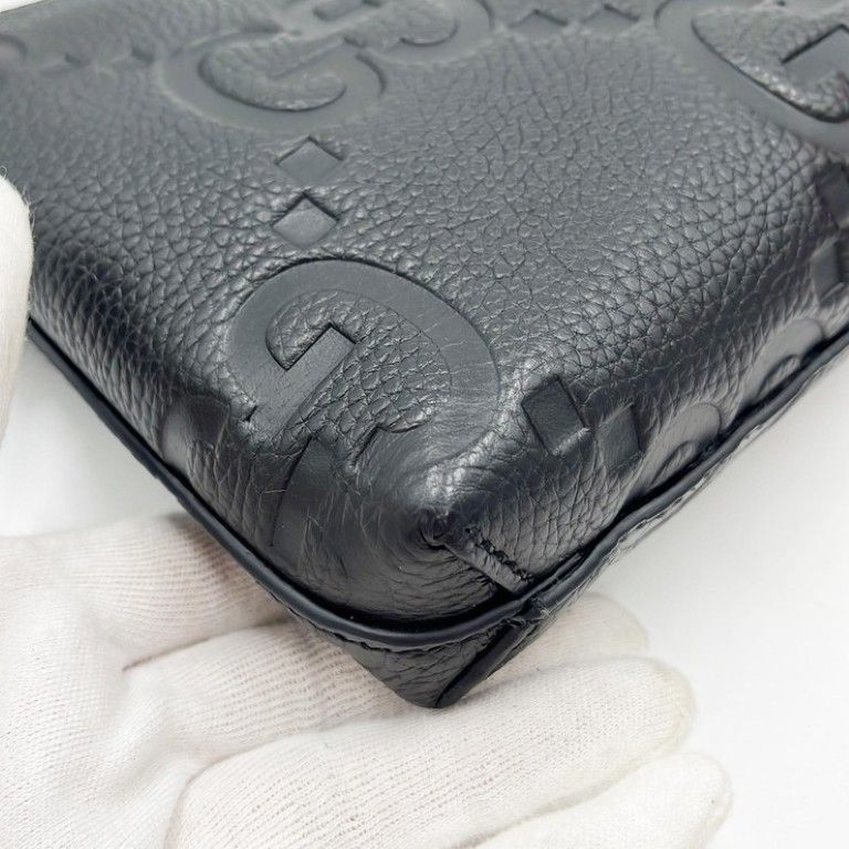 Gucci Shoulder Bag Jumbo GG Black Leather 2-Way Silver — view 4