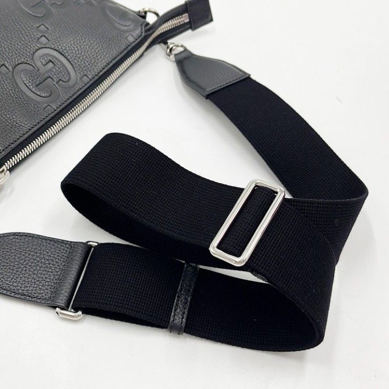 Gucci Shoulder Bag Jumbo GG Black Leather 2-Way Silver — view 6