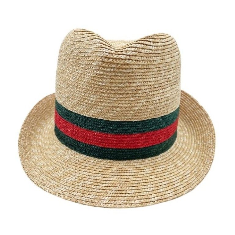 Gucci Hat Web Stripe Natural Red Green Straw