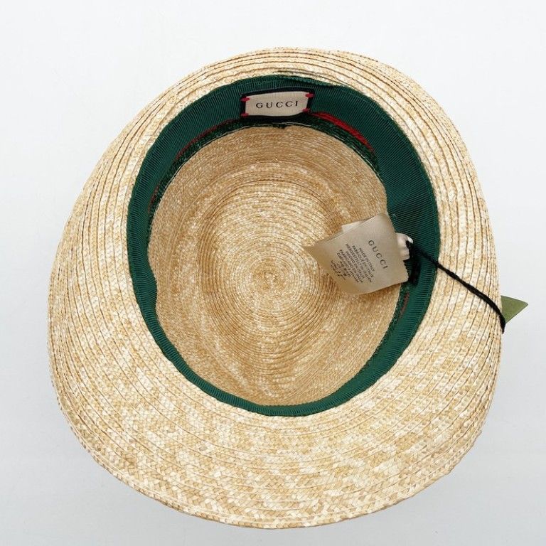 Gucci Hat Web Stripe Natural Red Green Straw — view 4