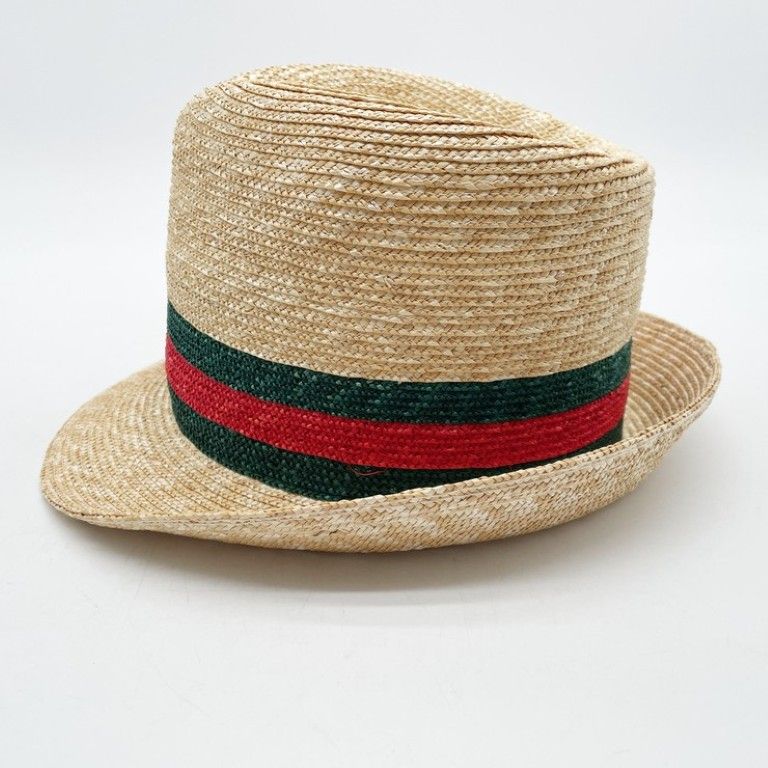 Gucci Hat Web Stripe Natural Red Green Straw — view 2