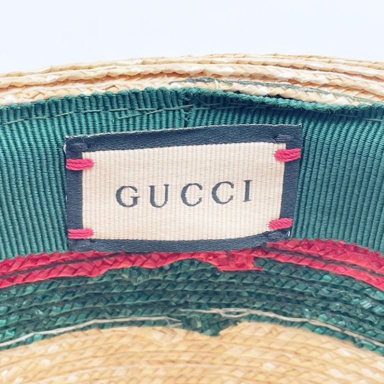 Gucci Hat Web Stripe Natural Red Green Straw — view 6