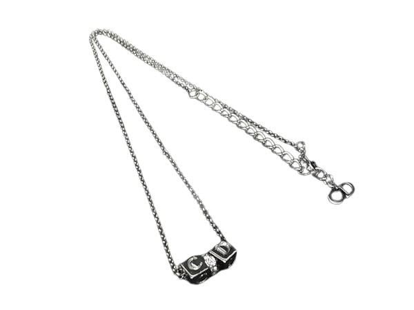 Dior Necklace Logo Cube Silver Metal Rhinestone
