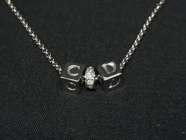 Dior Necklace Logo Cube Silver Metal Rhinestone — view 3