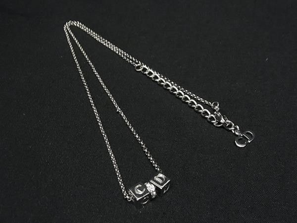 Dior Necklace Logo Cube Silver Metal Rhinestone — view 2